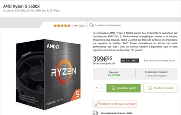 O AMD Ryzen 5 5600X varejo por 400 Euros (~$470) em www.materiel.net