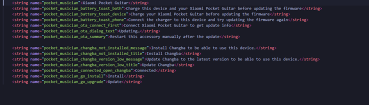Texto indicando que o Xiaomi Pocket Guitar requer emparelhamento com o aplicativo Changba para funcionar