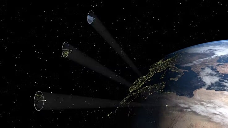 Imagem mostrando satélites redirecionando a luz solar para um ponto específico da Terra. (Fonte da imagem: Andrea Viale, Universidade de Glasgow, NASA)