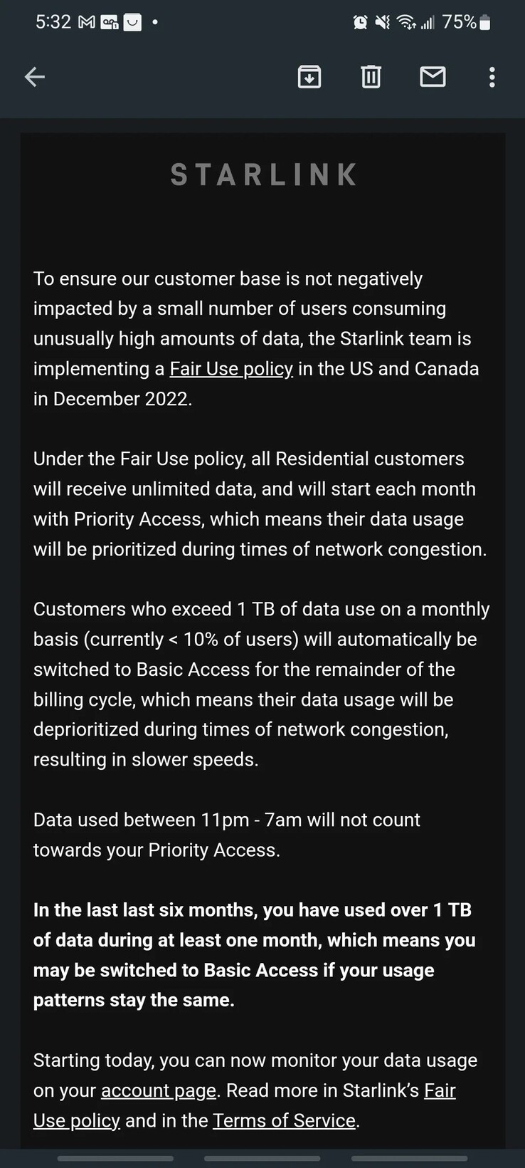 A mensagem de limite de dados SpaceX tem sido enviada aos usuários do Starlink desde sexta-feira