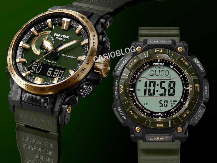 Os relógios Casio Pro Trek PRW-61ANS-3 (esquerda) e PRG-340ANS-3 (direita). (Fonte da imagem: Casioblog)