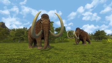 Uma imagem que mostra mamutes em Dawn of Man.