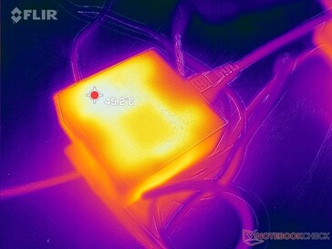 O adaptador AC pode alcançar mais de 45 C após uma hora de cargas pesadas