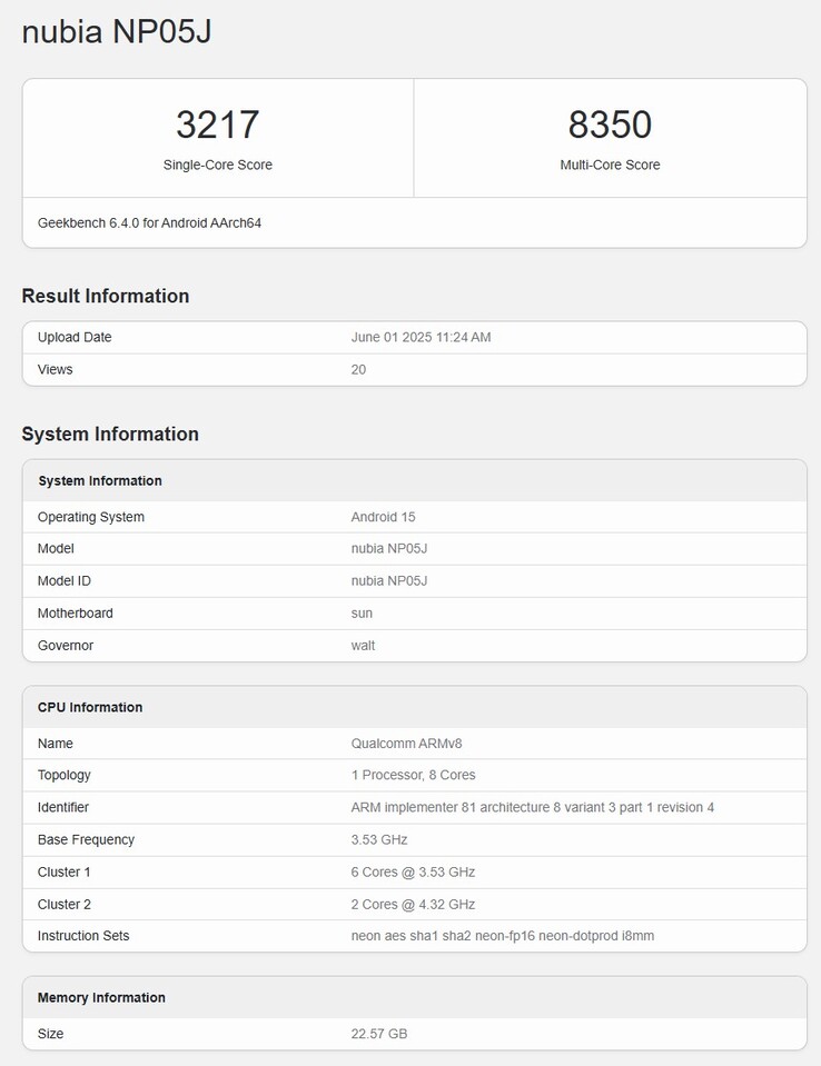 A suposta listagem do Geekbench do tablet para jogos Snapdragon 8 Elite RedMagic (Fonte da imagem: Geekbench)