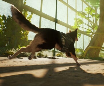 O agente T.H.U.N.D.E.R. corre por uma área semelhante a uma estufa em Barkour, mostrando o movimento do parkour em um ambiente exuberante. (Fonte da imagem: Varsav Game Studios via Steam)