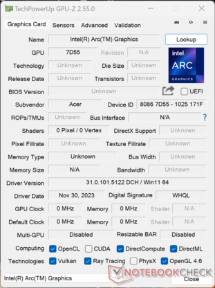 Gráficos Intel Arc GPU-Z