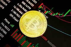 Logotipo do Bitcoin com gráficos no fundo