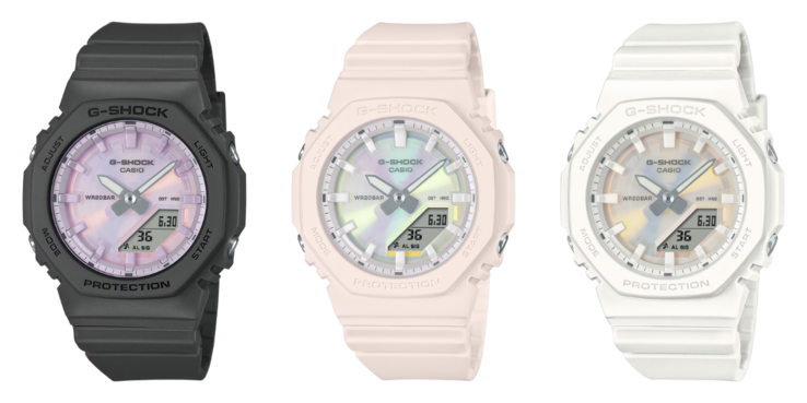 Da esquerda para a direita: GMAP2100PC1A, GMAP2100PC4A e GMAP2100PC7A. (Fonte da imagem: Casio)