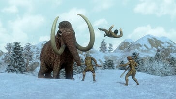 Uma imagem mostrando um mamute em *Dawn of Man*.