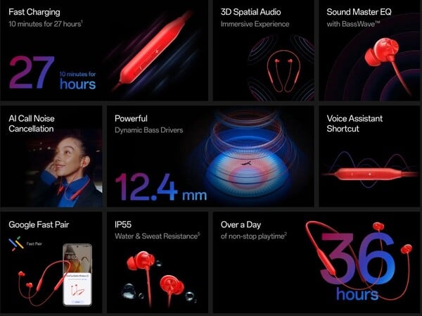 O OnePlus Bullets Wireless Z3 tem áudio espacial e quatro predefinições de áudio. (Fonte da imagem: OnePlus)