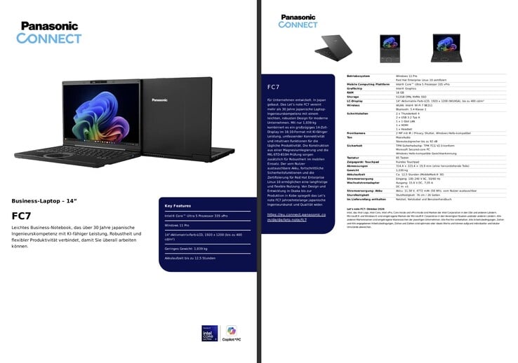Especificações do Panasonic Let's Note FC7