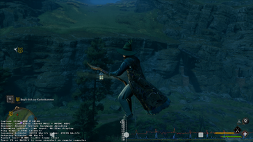 Isso também funciona: Hogwarts Legacy via streaming local - observe as métricas de desempenho no canto inferior esquerdo (Fonte da imagem: Notebookcheck)