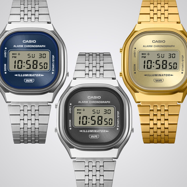 Da esquerda para a direita: Casio A140WE-8A, A140WE-2A e A140WEG-9A.
