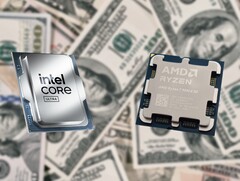 A AMD e a Intel estão lançando sucessores para suas CPUs Zen 5 (foto à direita) e Arrow Lake (foto à esquerda) de geração atual em 2026. (Fonte da imagem: Unsplash, Intel, Notebookcheck, editado)