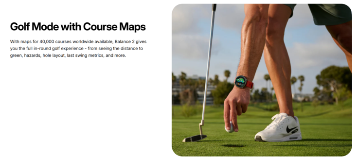 O modo de golfe do smartwatch Amazfit Balance 2 foi anunciado nas listas de produtos (captura de tela acima). (Fonte da imagem: Amazfit)