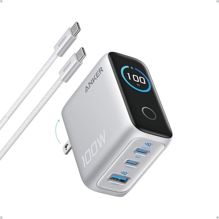 O carregador Anker (100 W, 3 portas, tela inteligente). (Fonte da imagem: Anker)