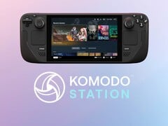 Steam Deck mostrado com o logotipo da Komodo Station