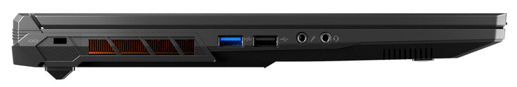 Lado esquerdo: slot para trava de cabo, USB 3.2 Gen 1 (USB-A), USB 2.0 (USB-A), entrada de microfone, combinação de áudio