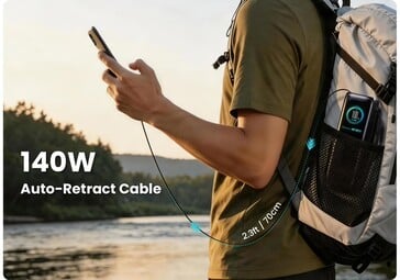 O Podix PR70 possui um cabo USB-C retrátil integrado