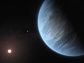 Ilustração artística mostrando um exoplaneta e uma estrela.