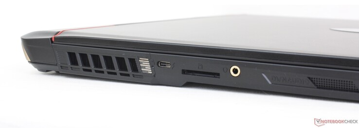 Esquerda: USB-C 3.2 Gen. 2 com Thunderbolt 4, leitor SD, fone de ouvido de 3,5 mm