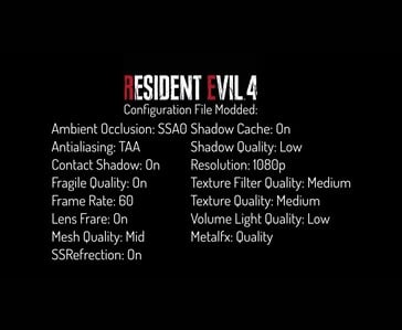 Configurações gráficas de Resident Evil 4 usadas no teste de jogos do iPhone 18 Pro Max e do iPhone 17 Pro Max.
