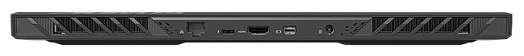 Parte traseira: Gigabit Ethernet (2,5 GBit/s), Thunderbolt 4 (USB-C; Power Delivery), HDMI 2.1, Mini Displayport 1.4, conexão de energia
