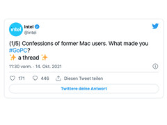 A campanha de marketing anti-Apple da Intel nas mídias sociais teve um efeito contrário (Imagem: Intel / Twitter)