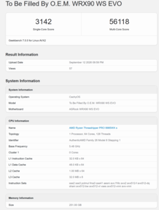 Pontuação do Threadripper Pro 9985WX no Geekbench 7