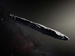 Ilustração do primeiro asteroide interestelar já descoberto, 1I/ʻOumuamua. (Fonte da imagem: ESO, M. Kornmesser)