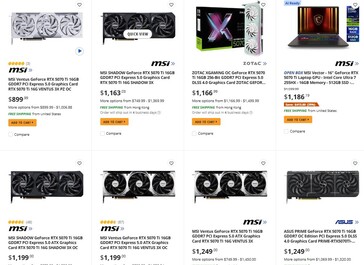 Preço da RTX 5070 Ti na Newegg. (Fonte da imagem: Newegg)