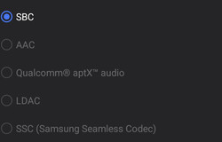 Codecs de áudio Bluetooth disponíveis