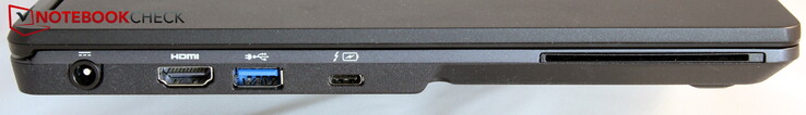 Esquerda: alimentação, HDMI, USB-A (3.0), USB-C (3.2) com Thunderbolt 3