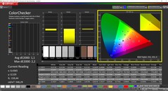 CalMAN ColorChecker (perfil: P3, espaço de cor alvo P3)