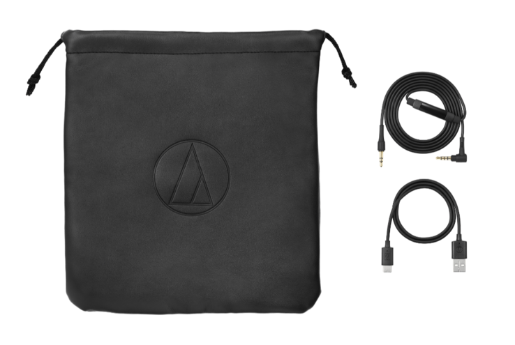 O Audio-Technica ATH-AL5NC vem com uma bolsa de transporte, um cabo de carregamento e um cabo de áudio.