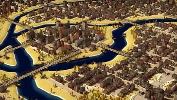 Uma imagem mostrando uma cidade em City of Gangsters.