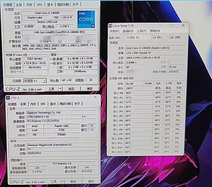Informações sobre o Core i5-14600K CPU-Z e Core Temp. (Fonte: @9550pro no Twitter)