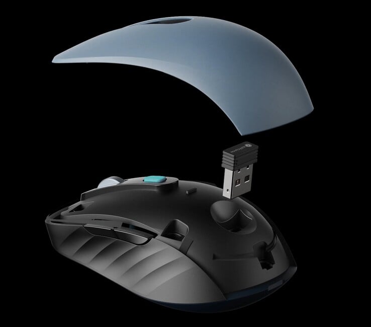 O Keychron BM25 tem uma placa superior magnética que cobre o armazenamento do dongle. (Fonte da imagem: Keychron)
