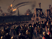 Uma imagem mostrando um cerco e onagros em Total War: Attila.