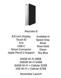 iPad mini 6 especificações e preços. (Fonte da imagem: @MajinBuOfficial)