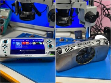 Tela inicial do PS4 e parte superior do console portátil.