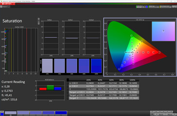 Saturação (modo cor: Profissional, temperatura de cor: Padrão, espaço de cor alvo: sRGB)