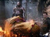 Uma captura de tela da sequência de introdução de Laufey em God of War
