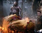 Uma captura de tela da sequência de introdução de Laufey em God of War