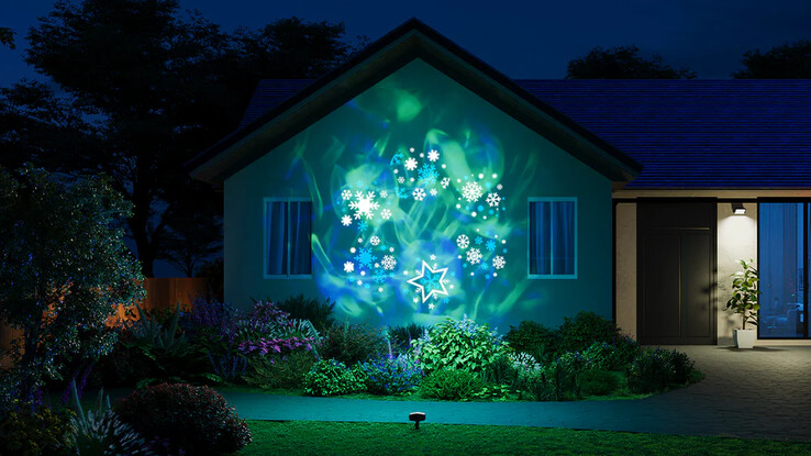 O Govee Outdoor Decoration Projector Light oferece imagens temáticas em um fundo colorido. (Fonte da imagem: Govee)