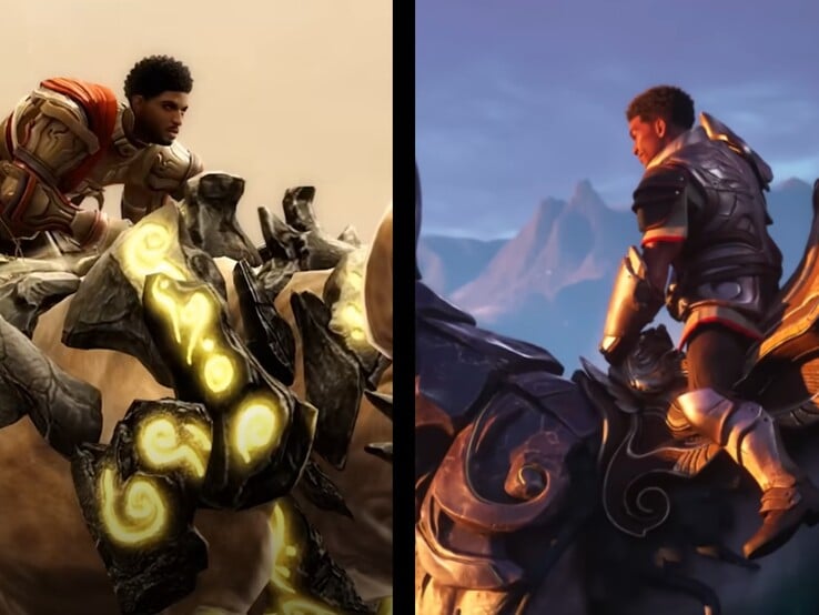 Uma comparação entre Guild Wars 2 (esquerda) e Guild Wars 3 (direita).