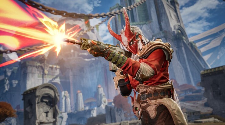 Um personagem atirando em Highguard. 