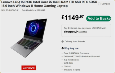 Especificações e preço do Lenovo LOQ (Fonte da imagem: Laptops Direct)
