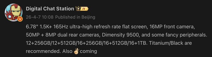 Especificações vazadas do possível OnePlus Ace 6 Ultra.