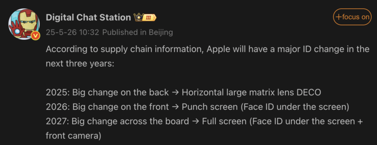 Mudanças de design vazadas para as próximas gerações do iPhone. (Fonte da imagem: Weibo - tradução automática)